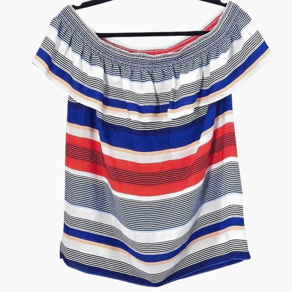 Laundry by Shelli Segal Off Shoulder Top Blue Size L Nautical Brunch